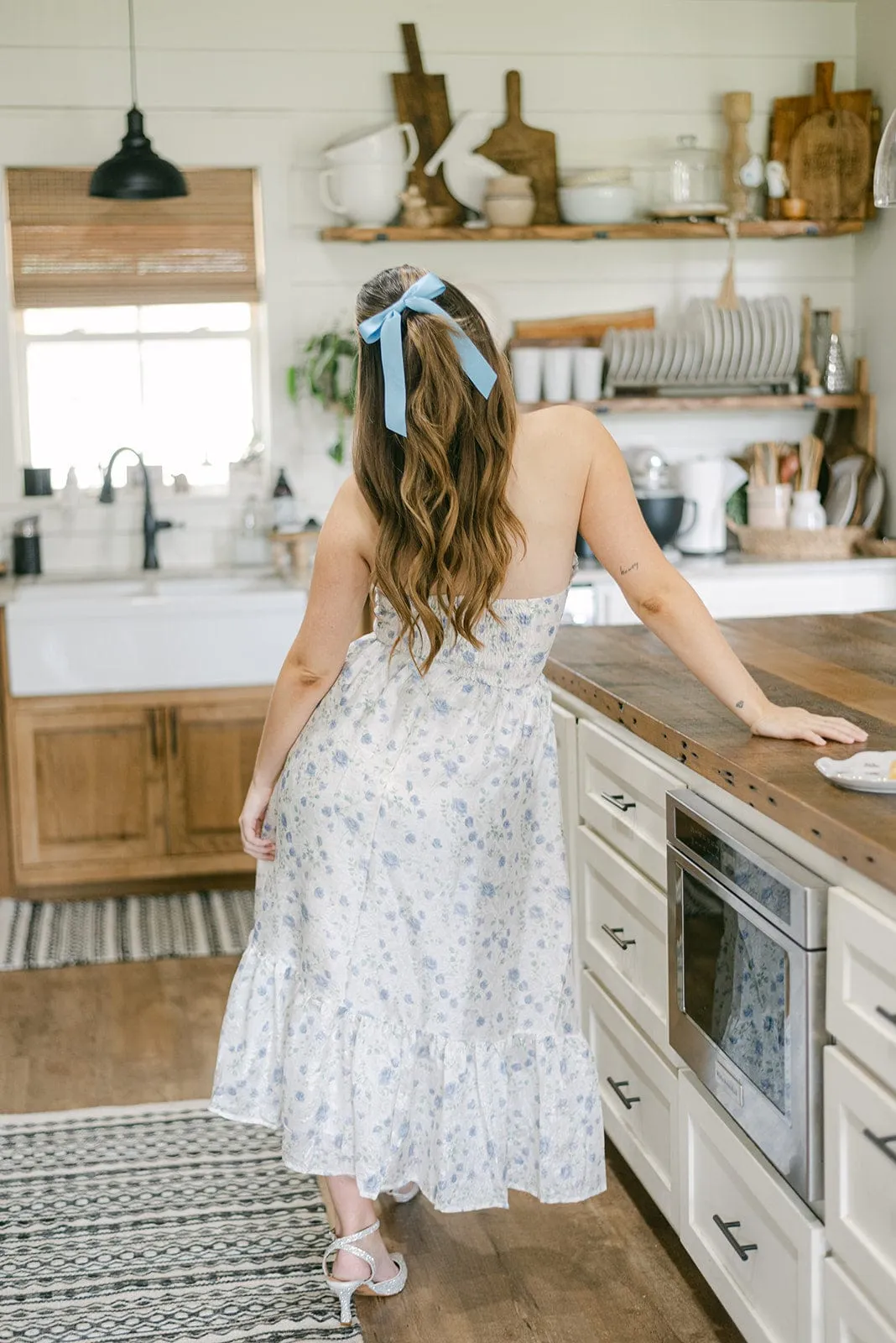 Blue Floral Bustier Midi Dress