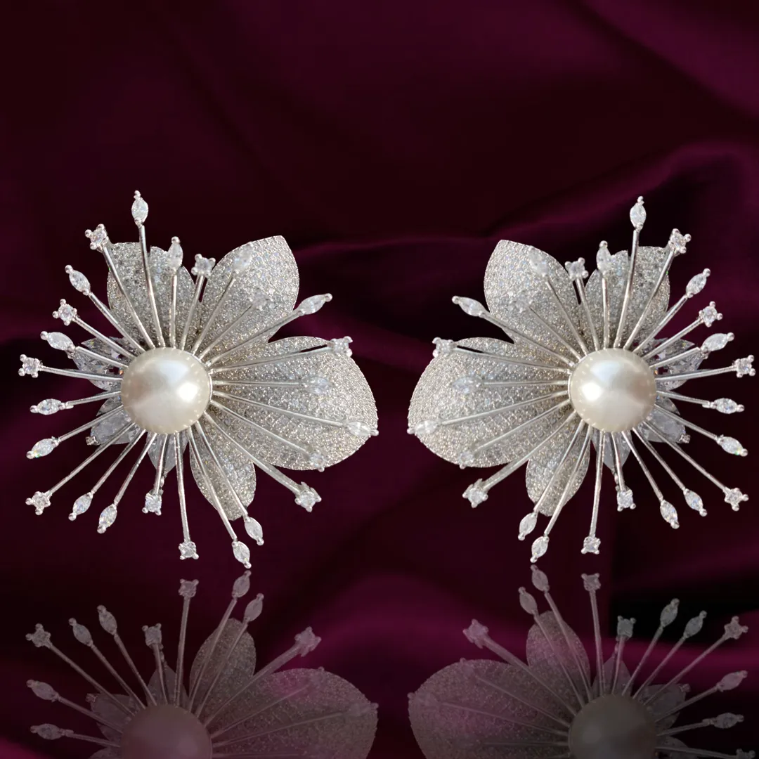 Blythe Statement White GoldPearl Earrings- Jaipur Rose Gold Plated Luxury Designer Indian Jewelry