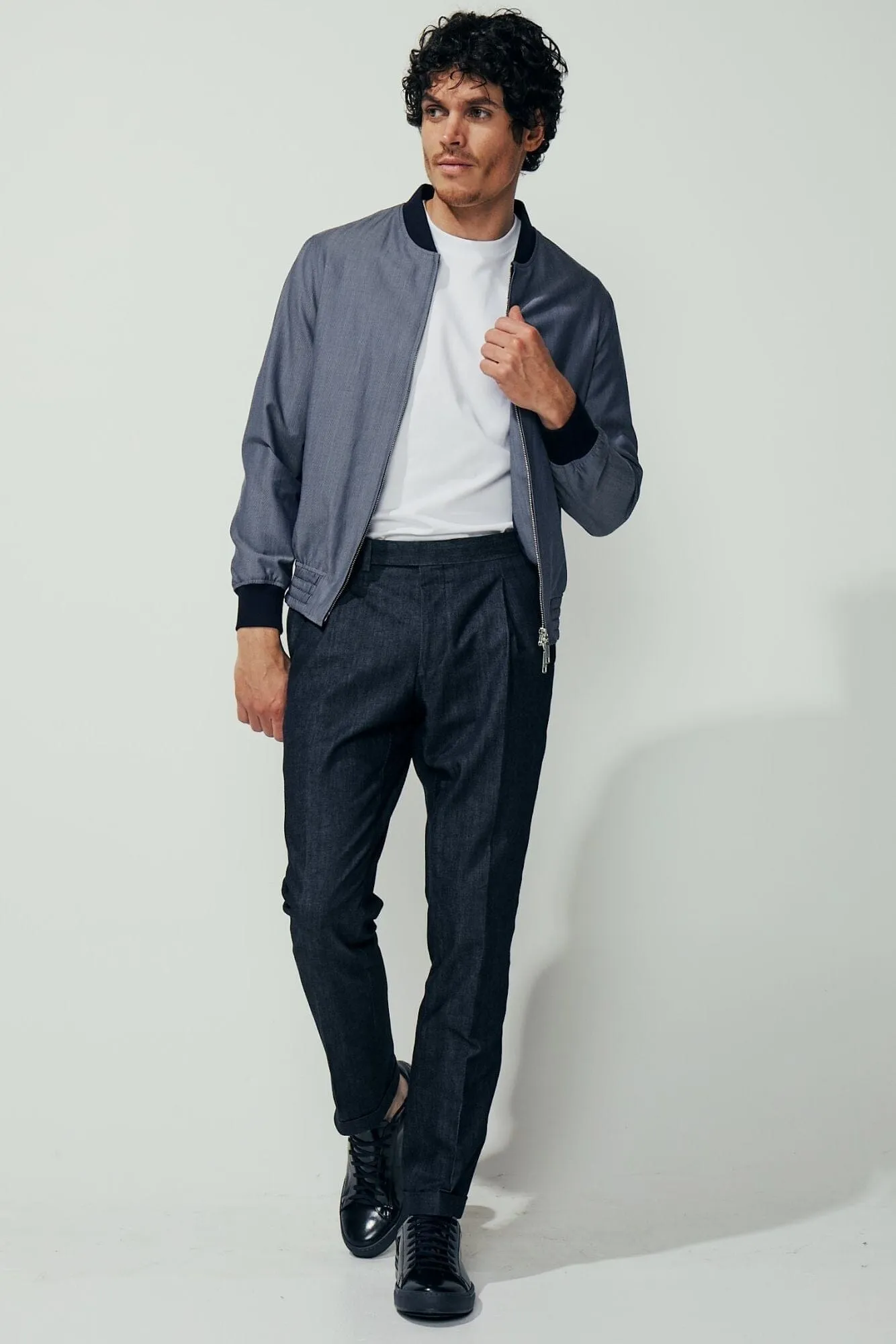 Bomber Jacket - Steel Blue Wool Cotton