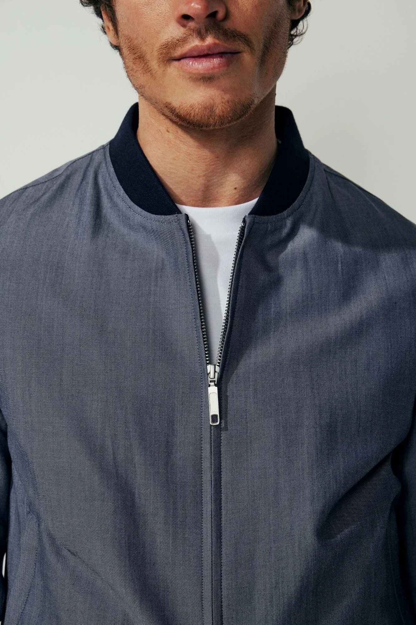 Bomber Jacket - Steel Blue Wool Cotton