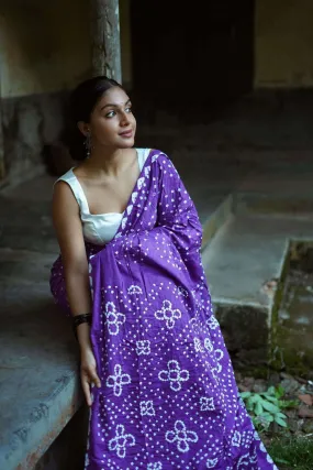 Boond - Bandhani purple shaded Bandhani cotton saree