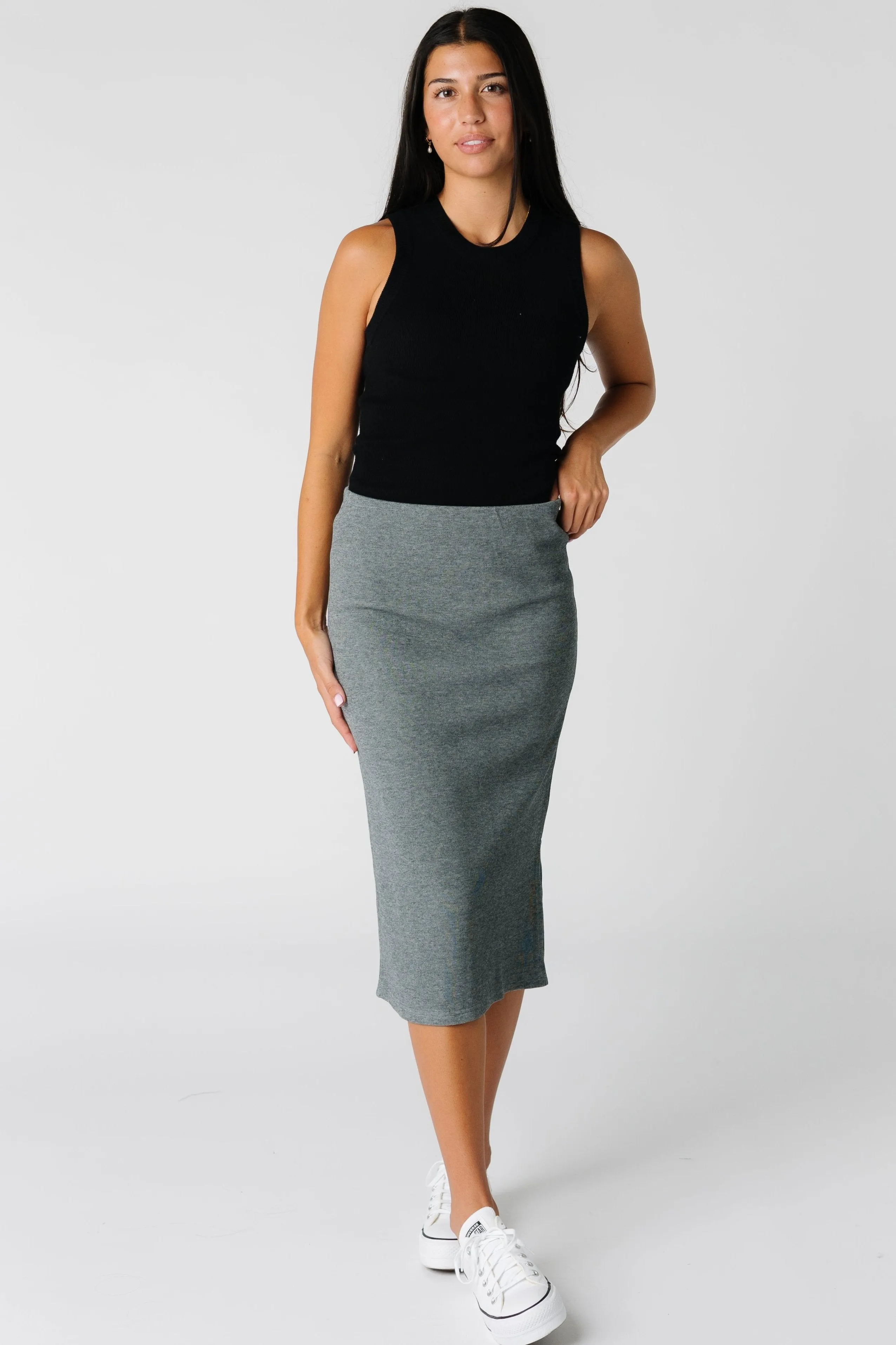 Brass & Roe The Go To Skirt - Heather Grey