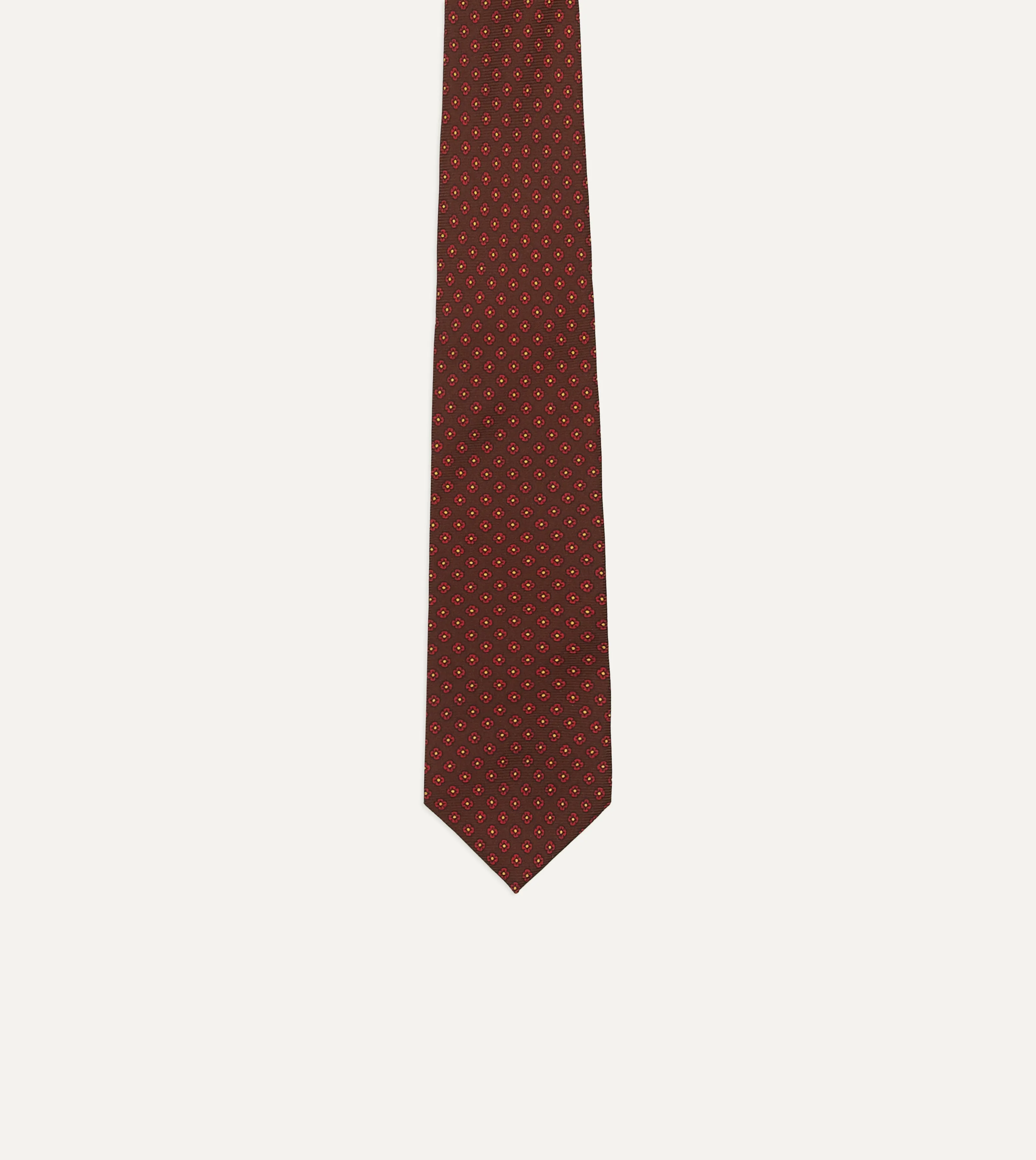 Brown Micro Geometric Print Silk Twill Self Tipped Tie