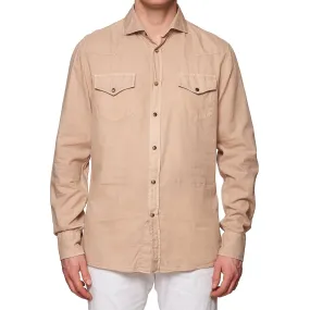 BRUNELLO CUCINELLI Beige Cotton Leisure Fit Casual Western Shirt NEW XL