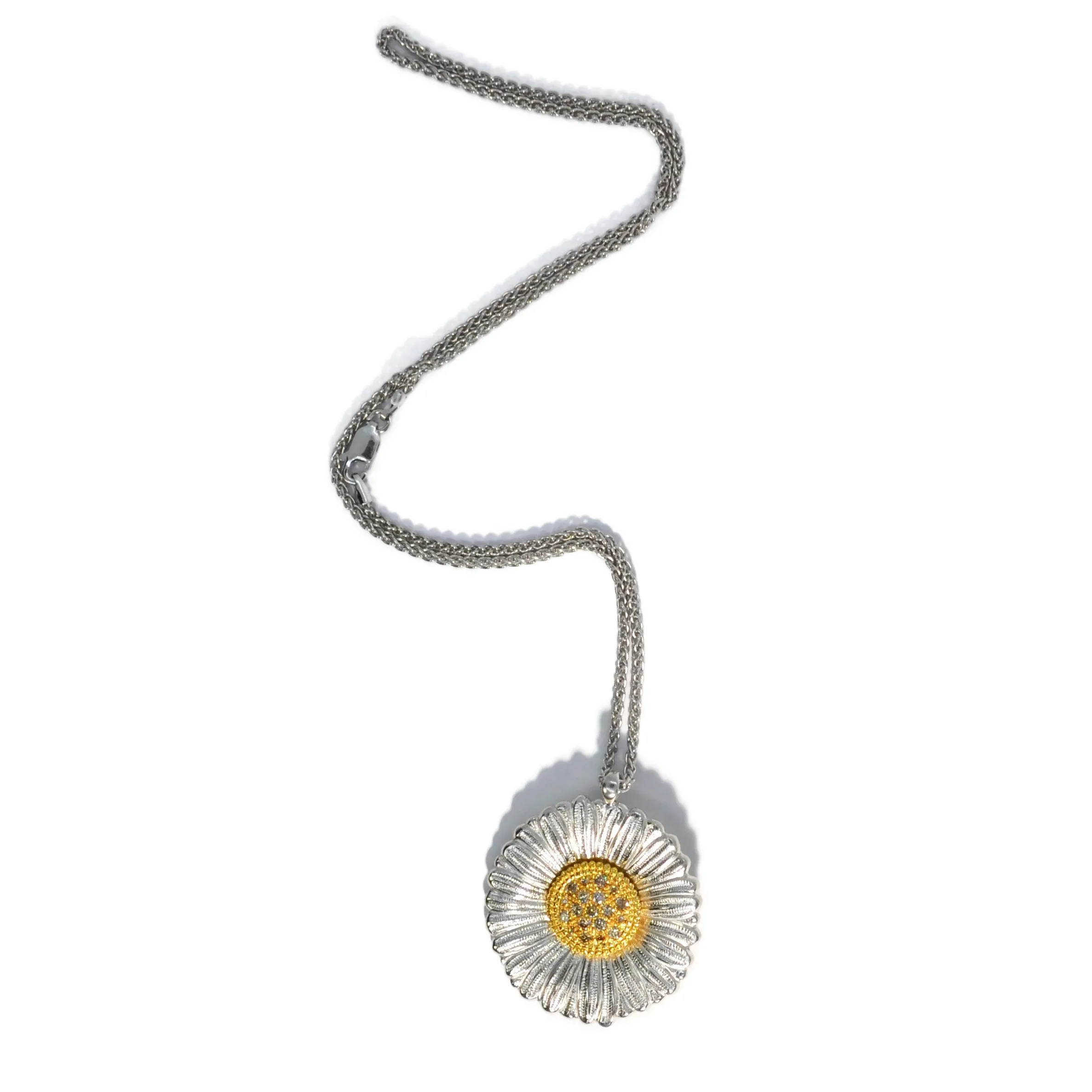 Buccellati - Blossoms Daisy - Pendant Necklace with Brown Diamonds, Sterling Silver and Gold Accents