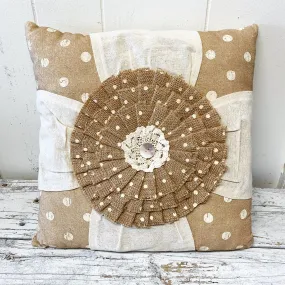 Canvas and Burlap Flower Pillow