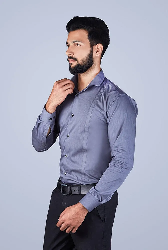 Casual Shirts for Men - Men Grey Pinstripe Self Design Shirt