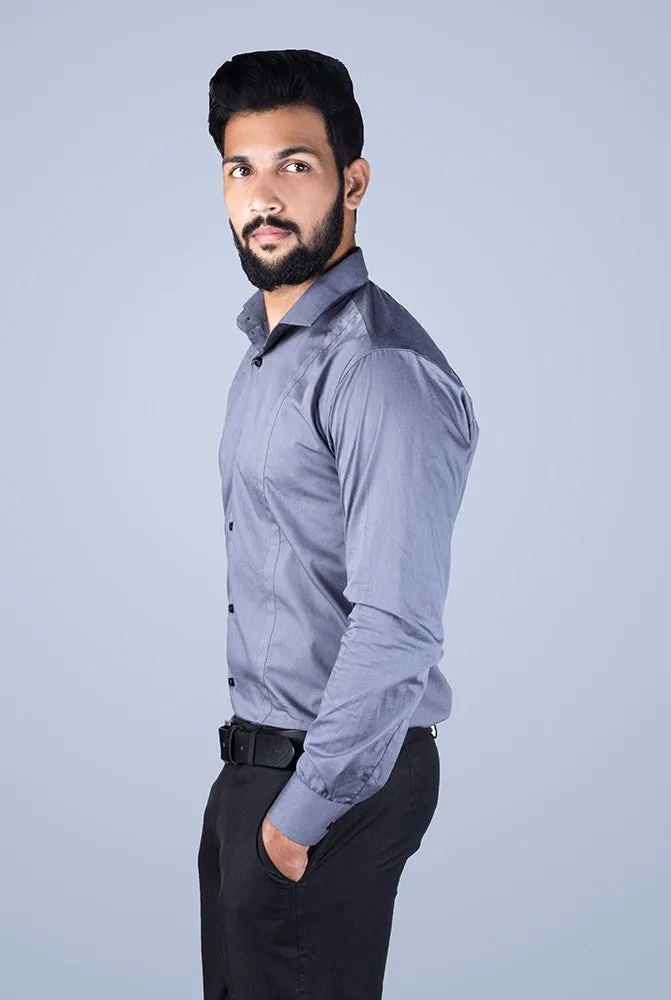 Casual Shirts for Men - Men Grey Pinstripe Self Design Shirt