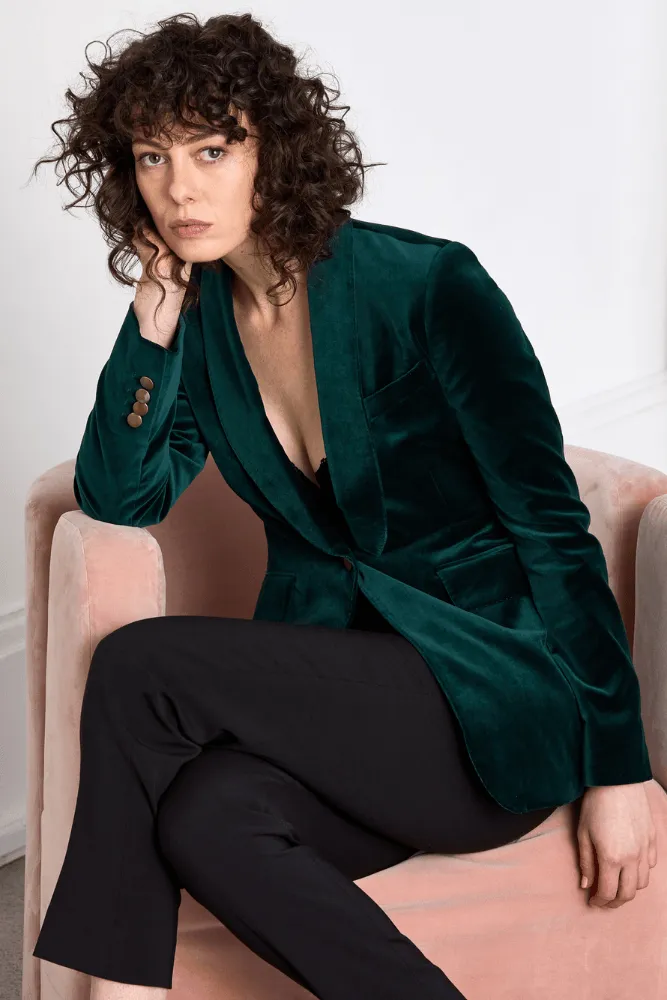 Celine Shawl Jacket - Emerald Green Velvet