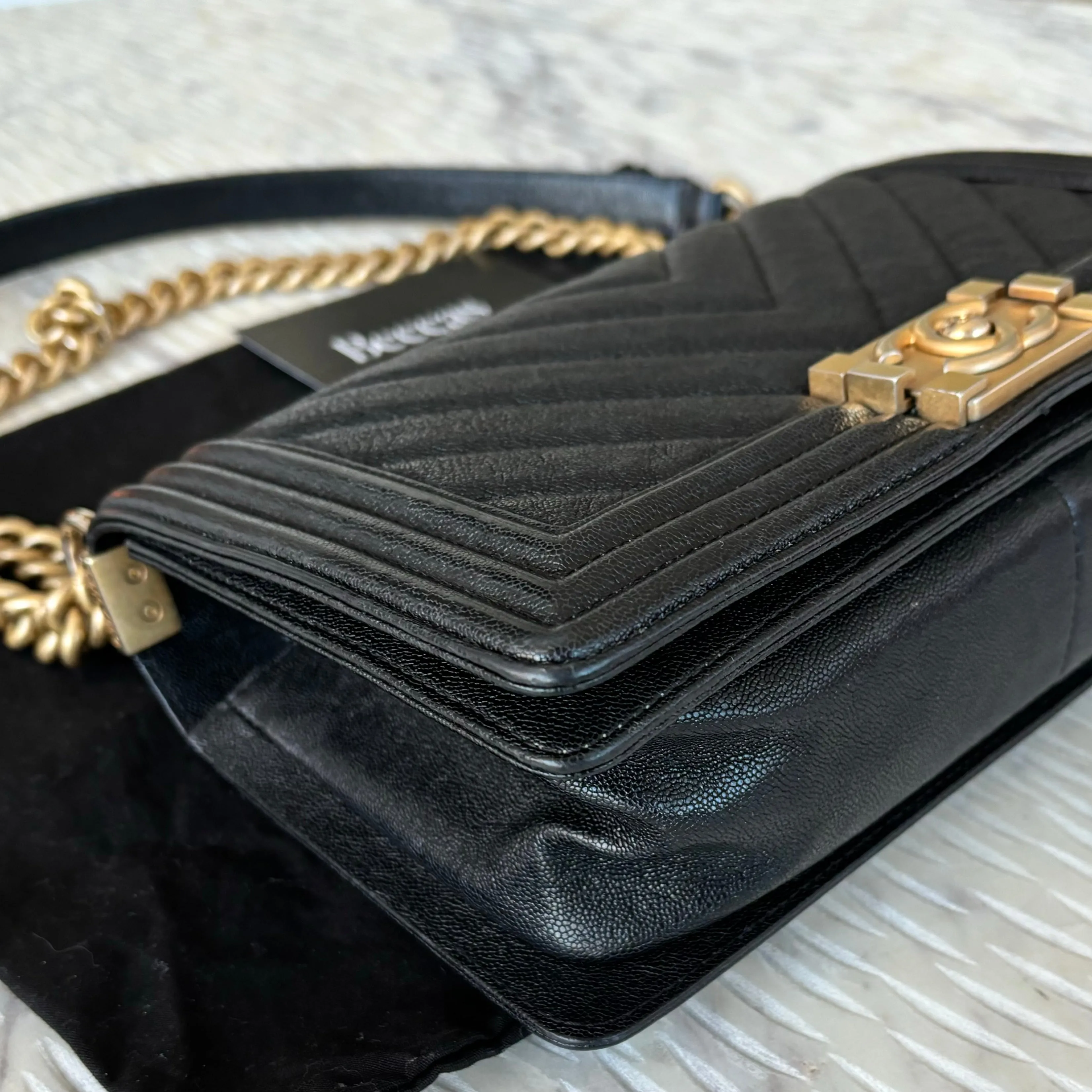 Chanel Boy Flap Bag Chevron Caviar Old Medium