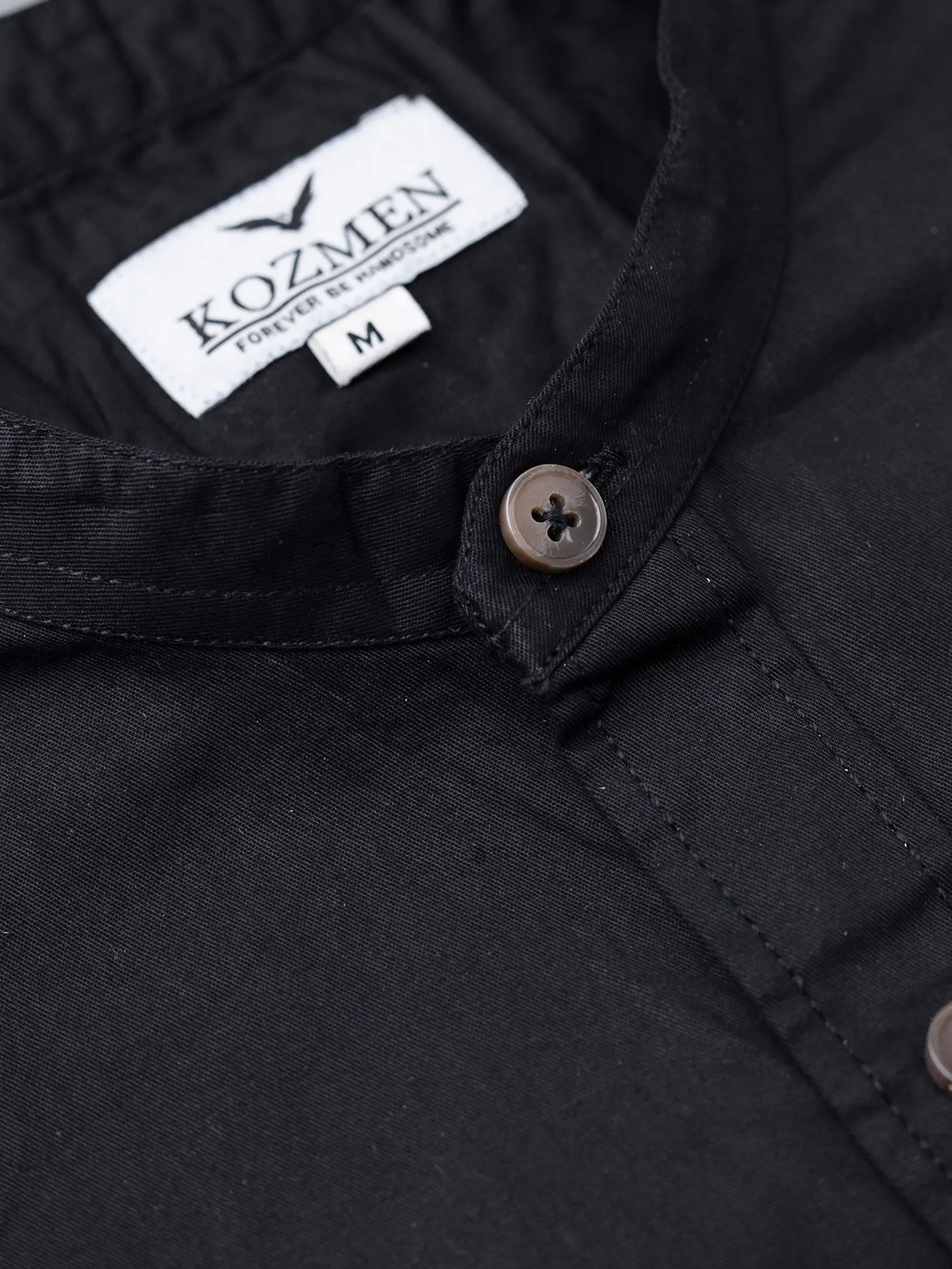 Charcoal Black Premium Super Soft Solid Cotton Mandarin Collar Shirt