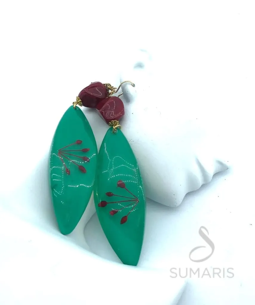 CHERRY LEAVES OOAK STATEMENT EARRINGS