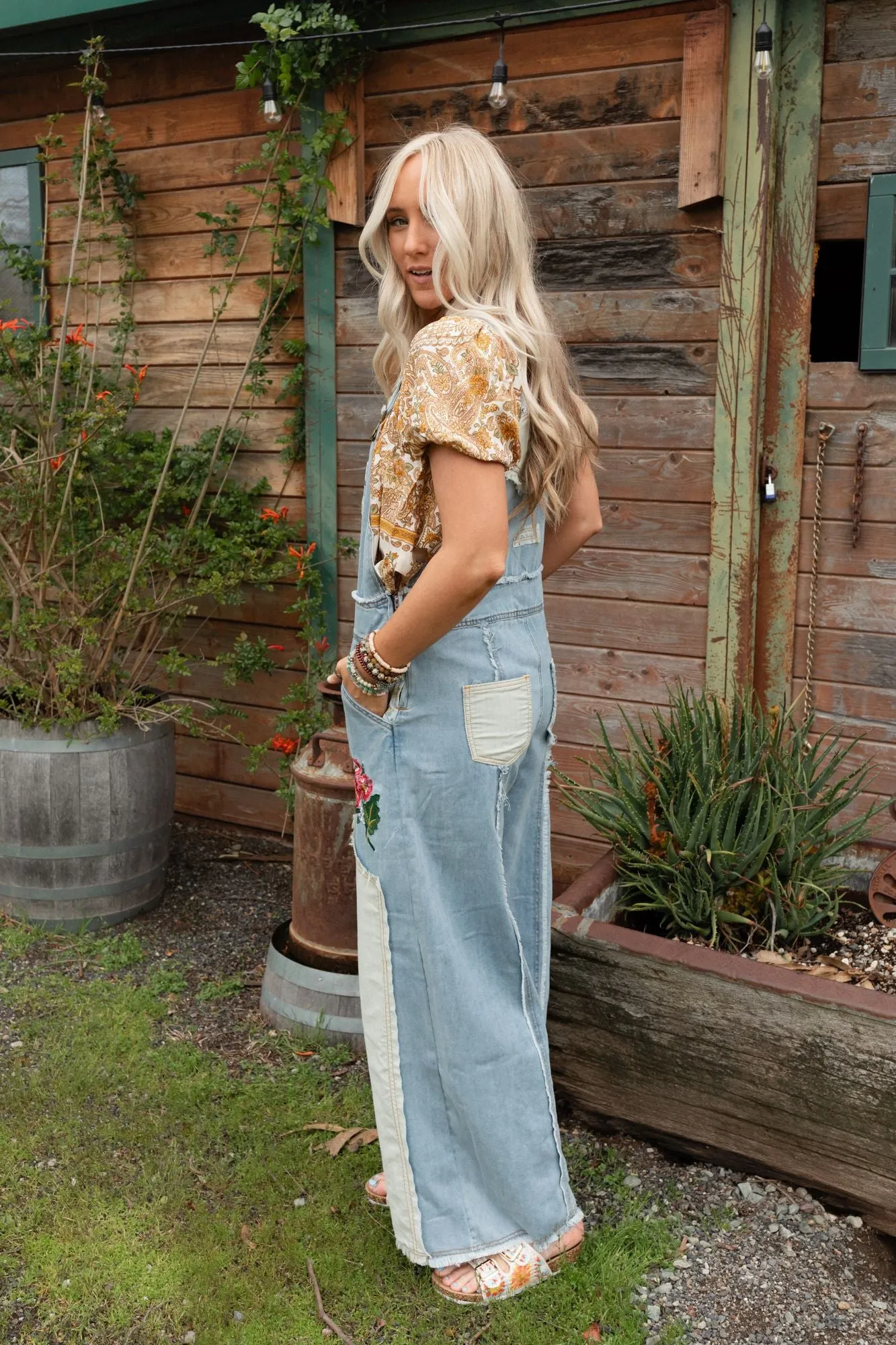 City Garden Floral Overalls - Denim