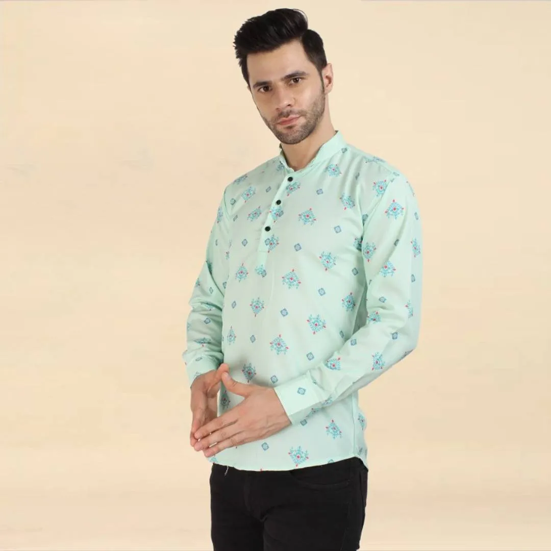 Classic Cotton Printed Short Kurtas for Men