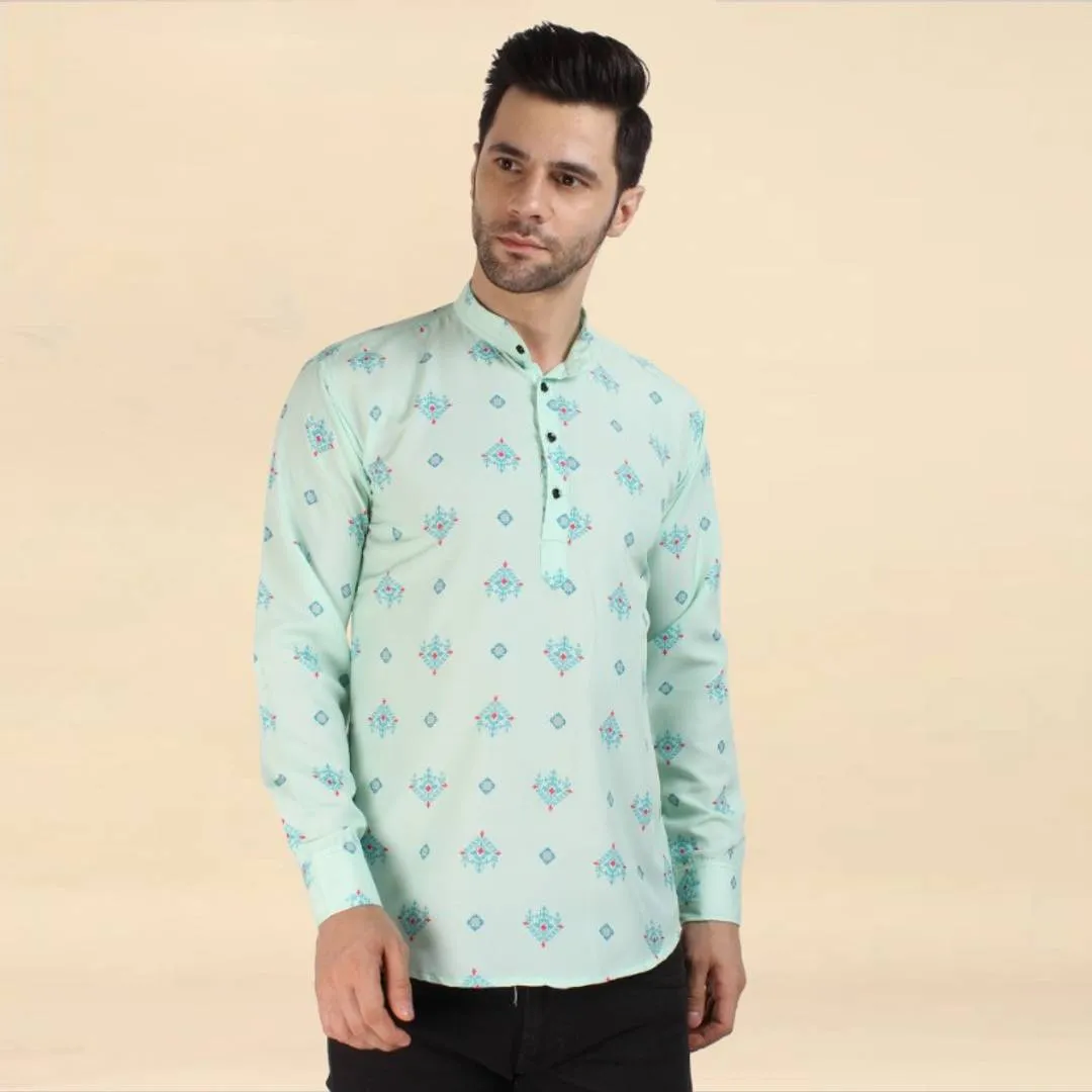 Classic Cotton Printed Short Kurtas for Men