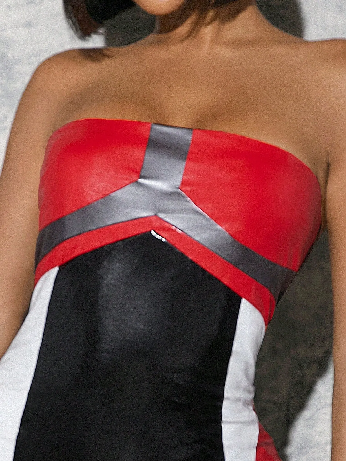 Colorblock PU Leather Motorcycle Bodycon Dress