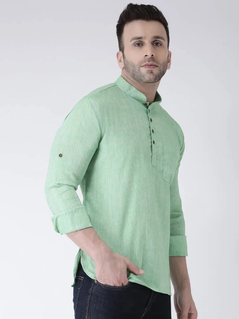 Cotton Linen Solid Short Kurta For Men