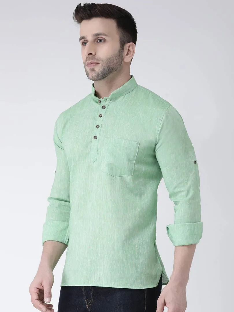 Cotton Linen Solid Short Kurta For Men