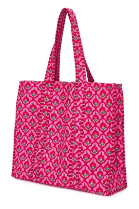 Cotton Tote Bag In Pink & Green Moroccan