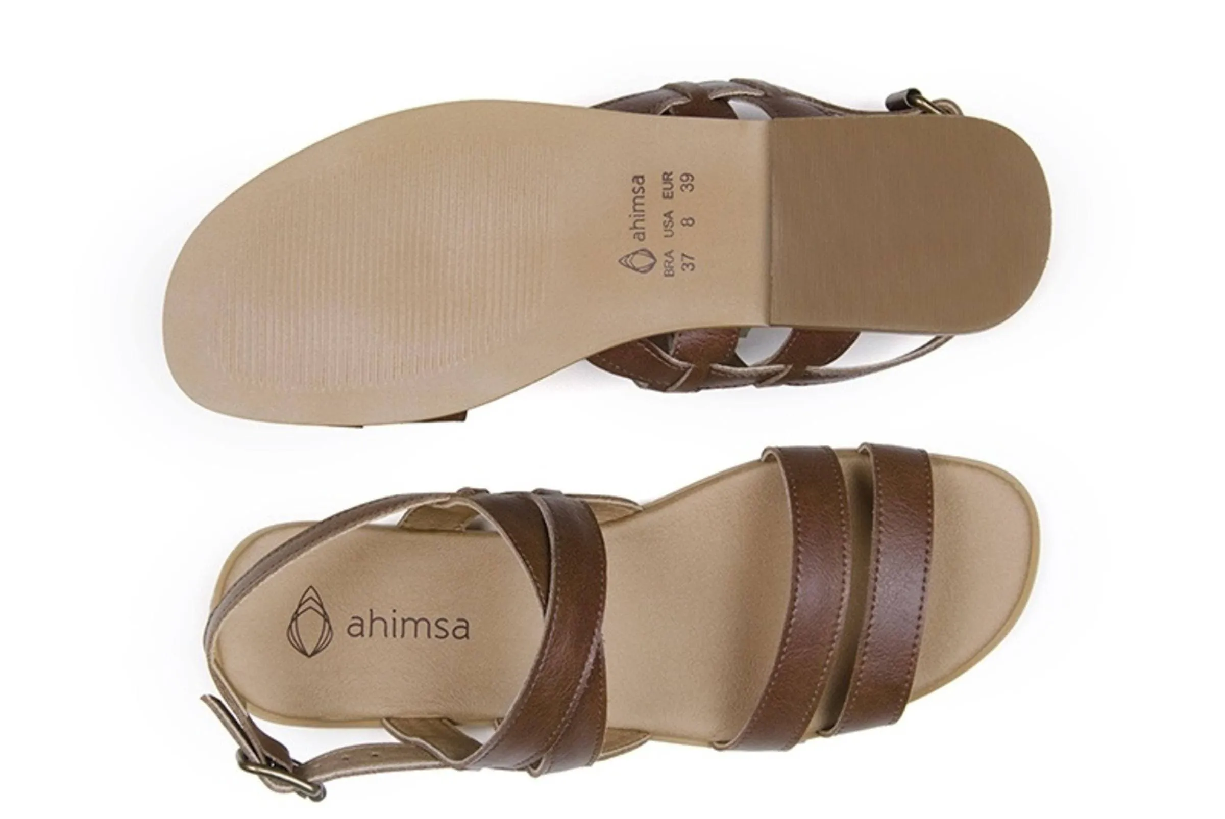 'Cristina' women's vegan sandals by Ahimsa - cognac