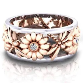 Daisies and Dragonflies Gold and Silver Ring