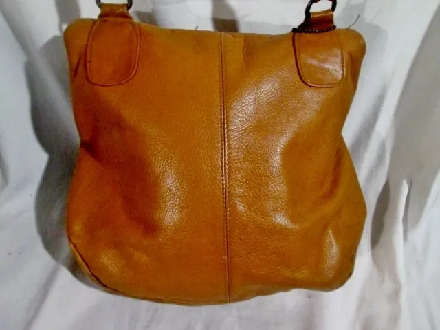 D'AMIGO leather hobo crossbody shoulder flap bag purse COGNAC BROWN boho hippie