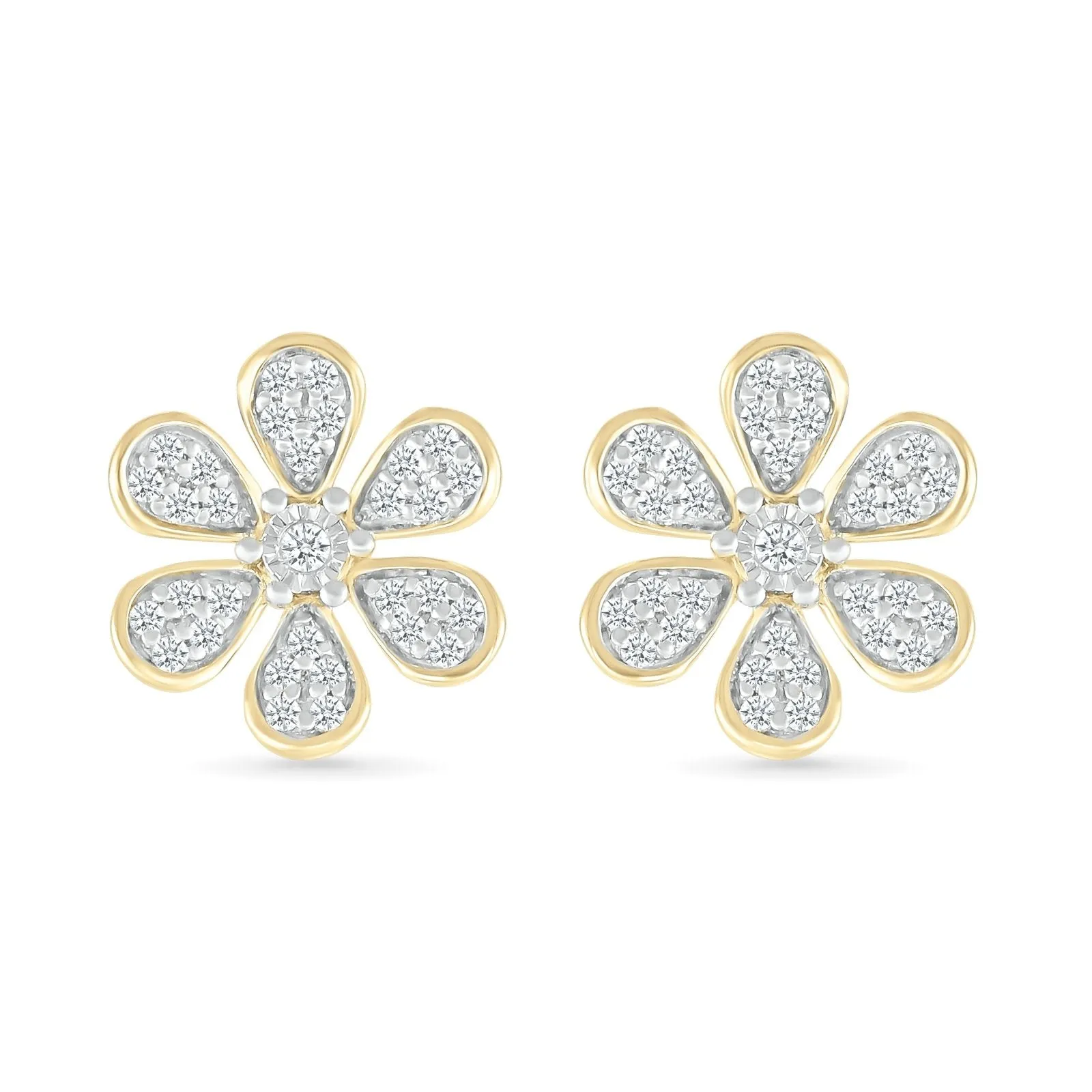 Diamond Flower Earrings with Gold Bezel