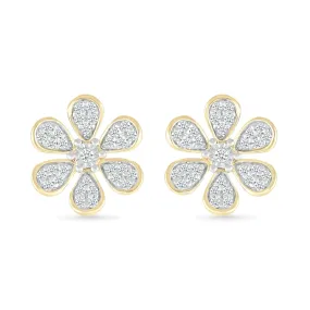 Diamond Flower Earrings with Gold Bezel