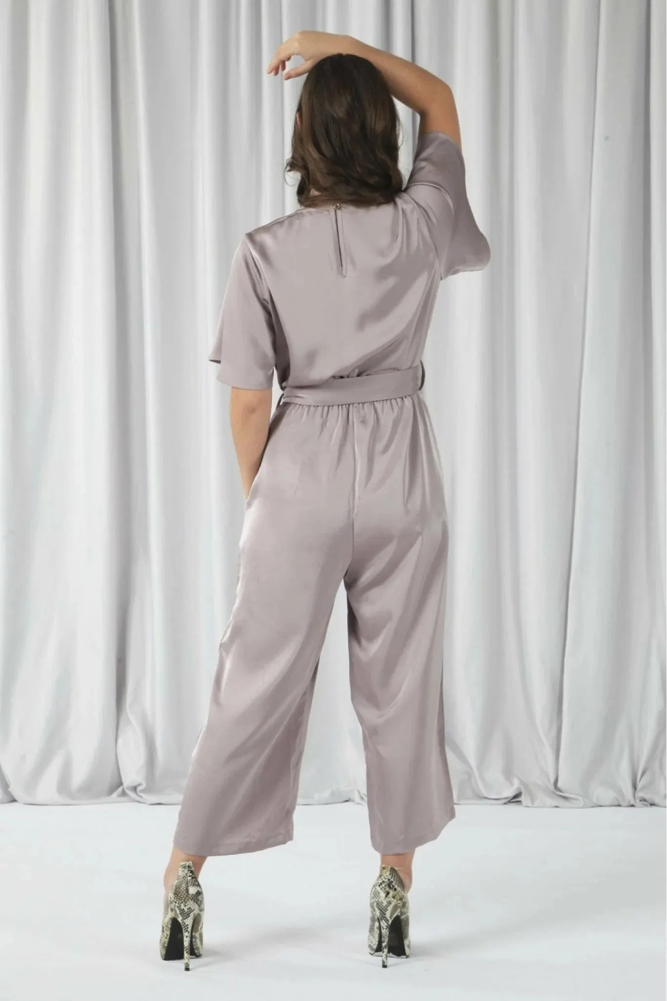 Double Second Lilac Wrap Front Satin Jumpsuit