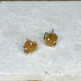 E16- "Sunny Citrine" Raw Citine Post Earrings w SS Claw Setting