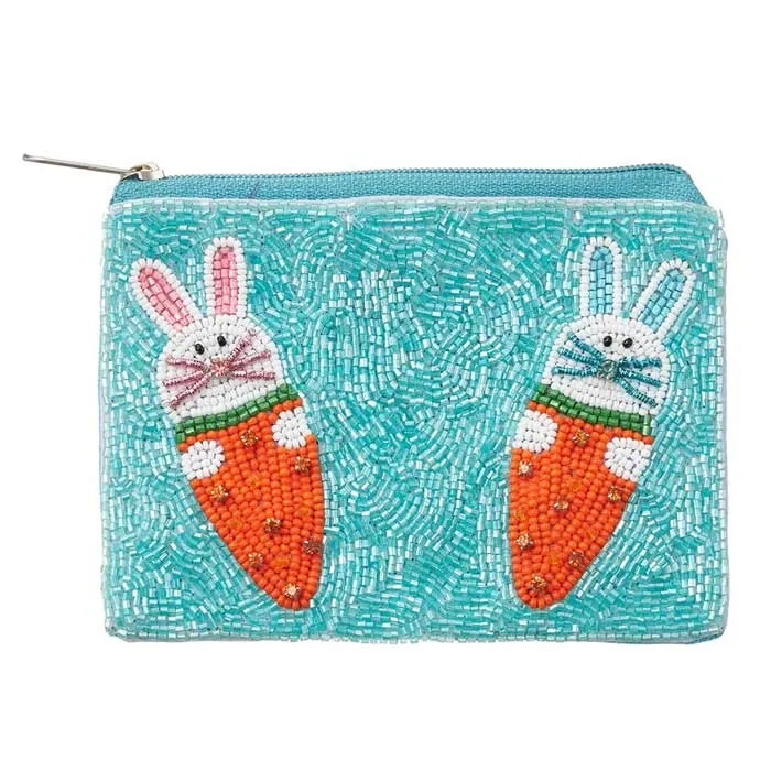 Easter Bunny Carrot Seed Beaded Mini Pouch Bag