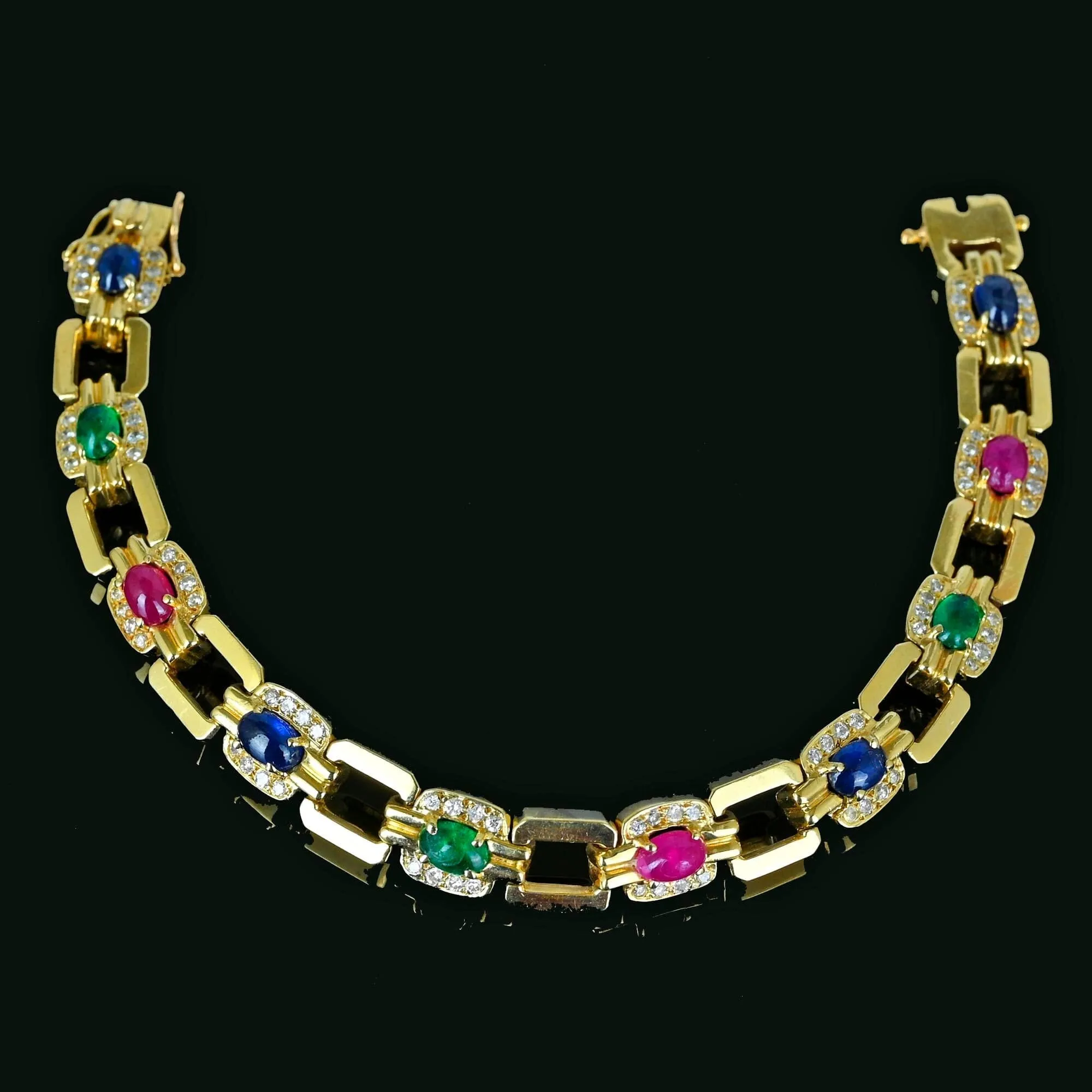 Estate Diamond, Emerald, Ruby, Sapphire Bracelet in 14k Gold