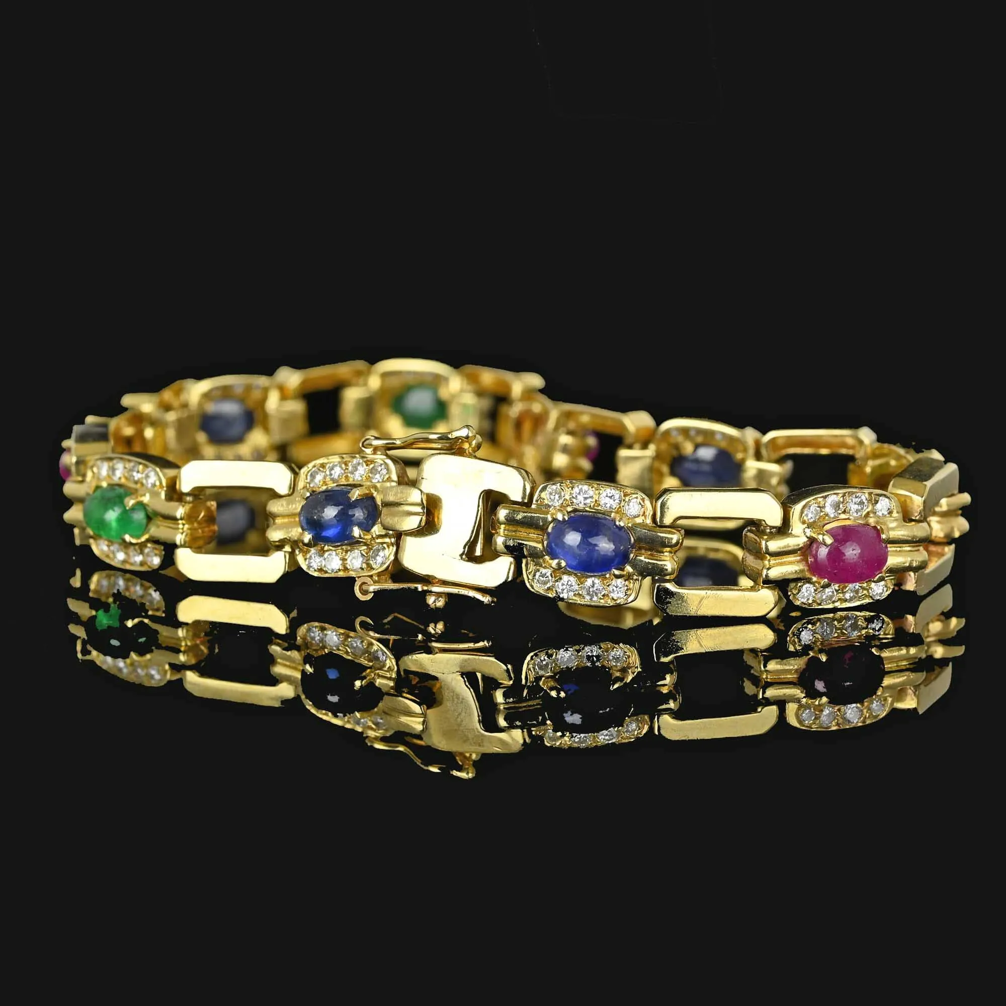 Estate Diamond, Emerald, Ruby, Sapphire Bracelet in 14k Gold