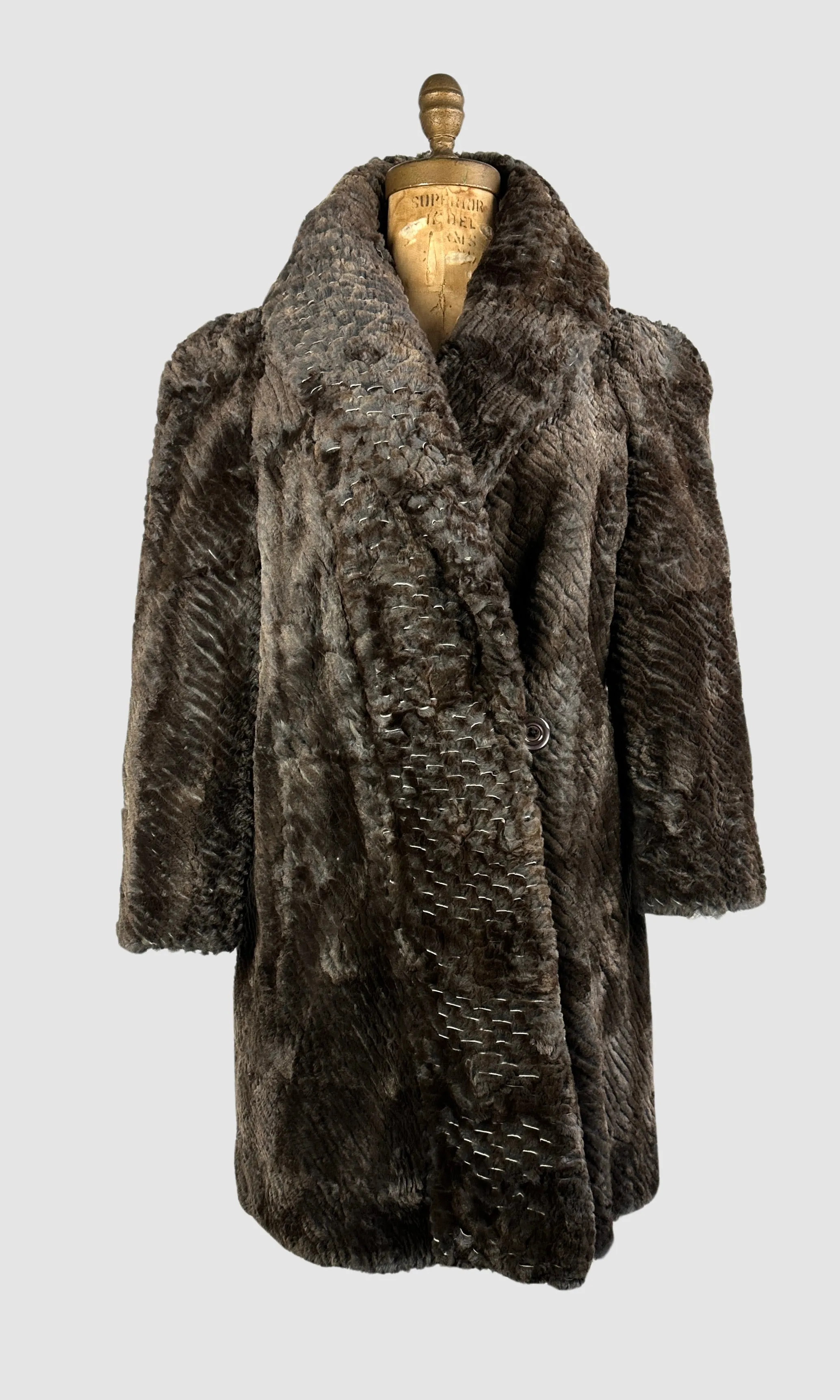 FENDI Roma Vintage 80s Textured Beaver Fur Coat  Medium