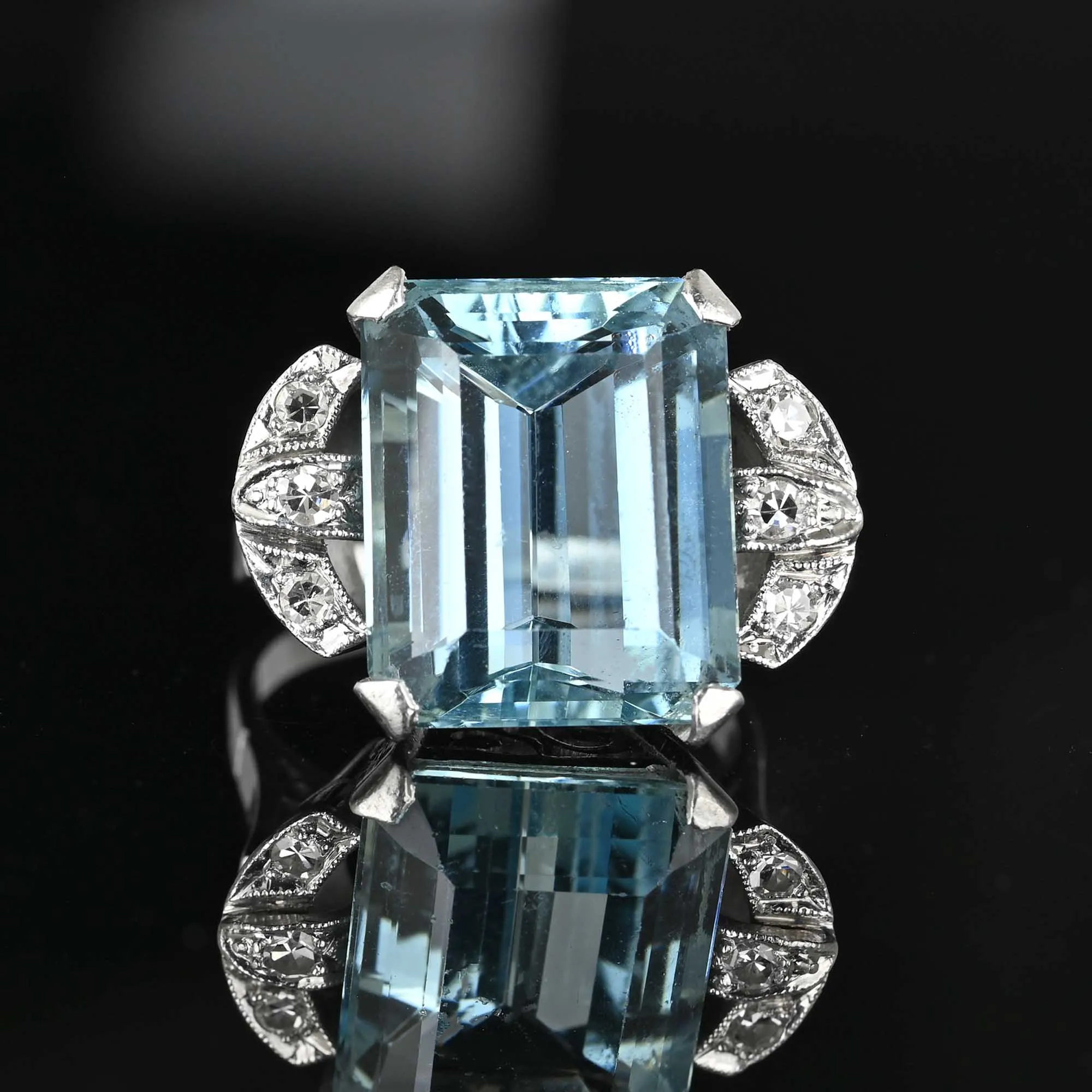 Final Payment Art Deco Platinum Diamond Aquamarine Ring