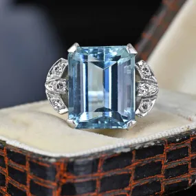 Final Payment Art Deco Platinum Diamond Aquamarine Ring