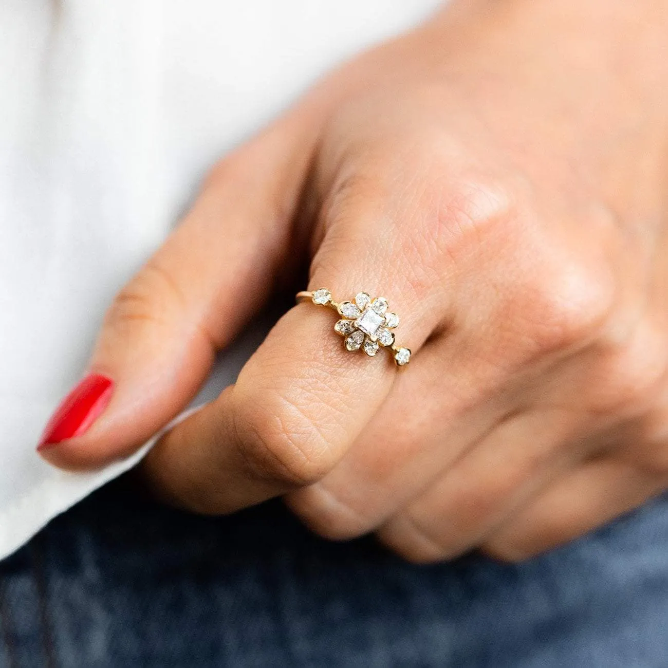 Flower Diamond Engagement Ring