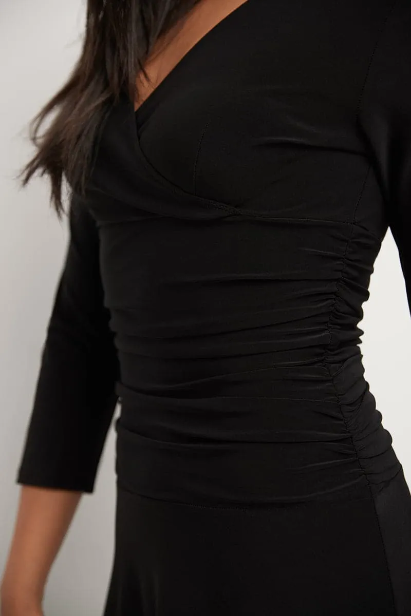 Form-fitting 3/4 Sleeve Dress with Ruching