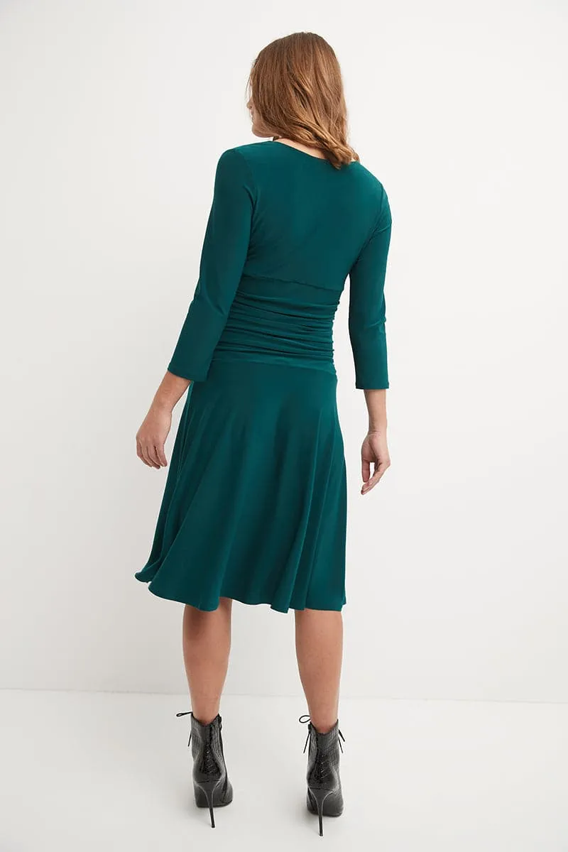 Form-fitting 3/4 Sleeve Dress with Ruching