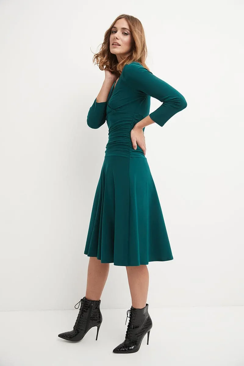 Form-fitting 3/4 Sleeve Dress with Ruching