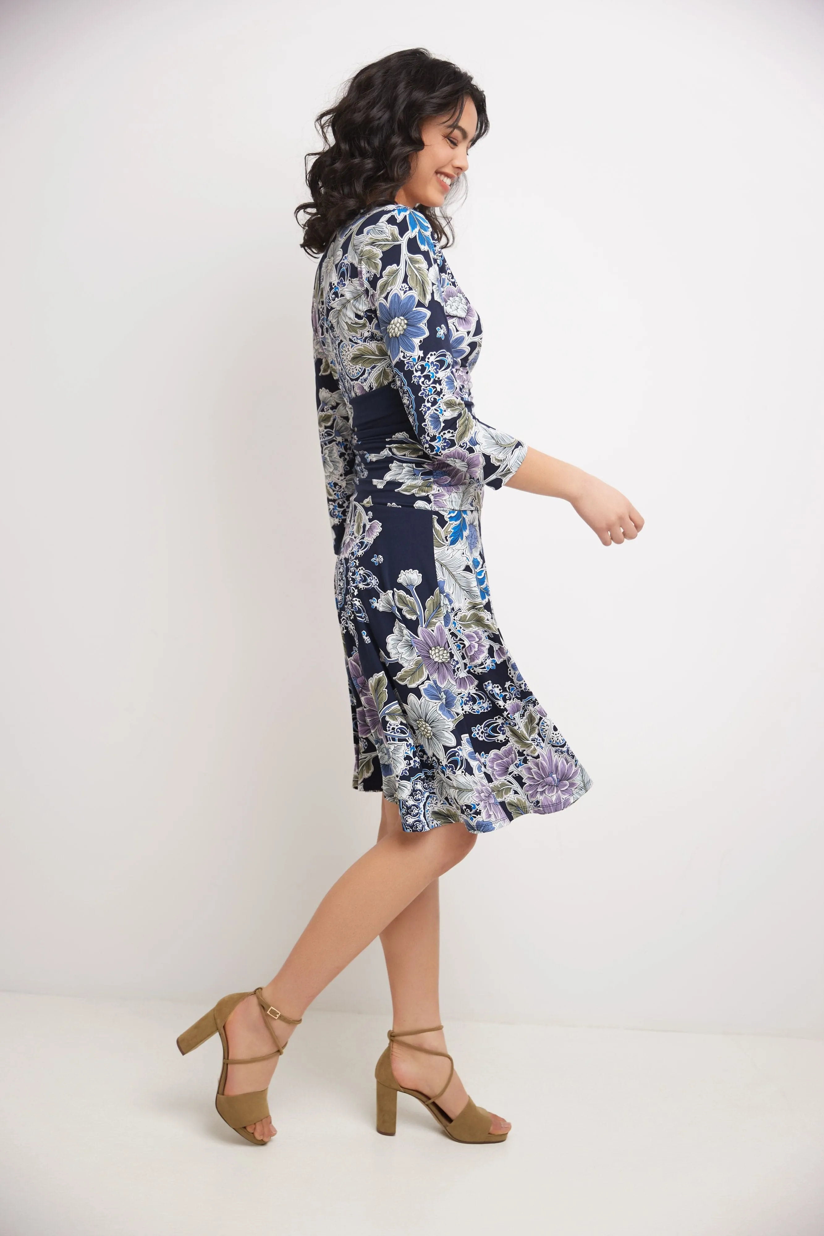 Form-fitting 3/4 Sleeve Dress with Ruching