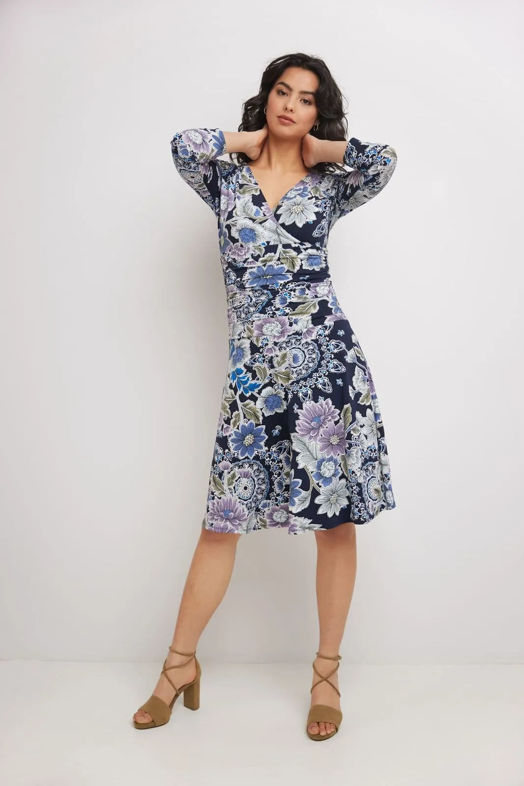 Form-fitting 3/4 Sleeve Dress with Ruching