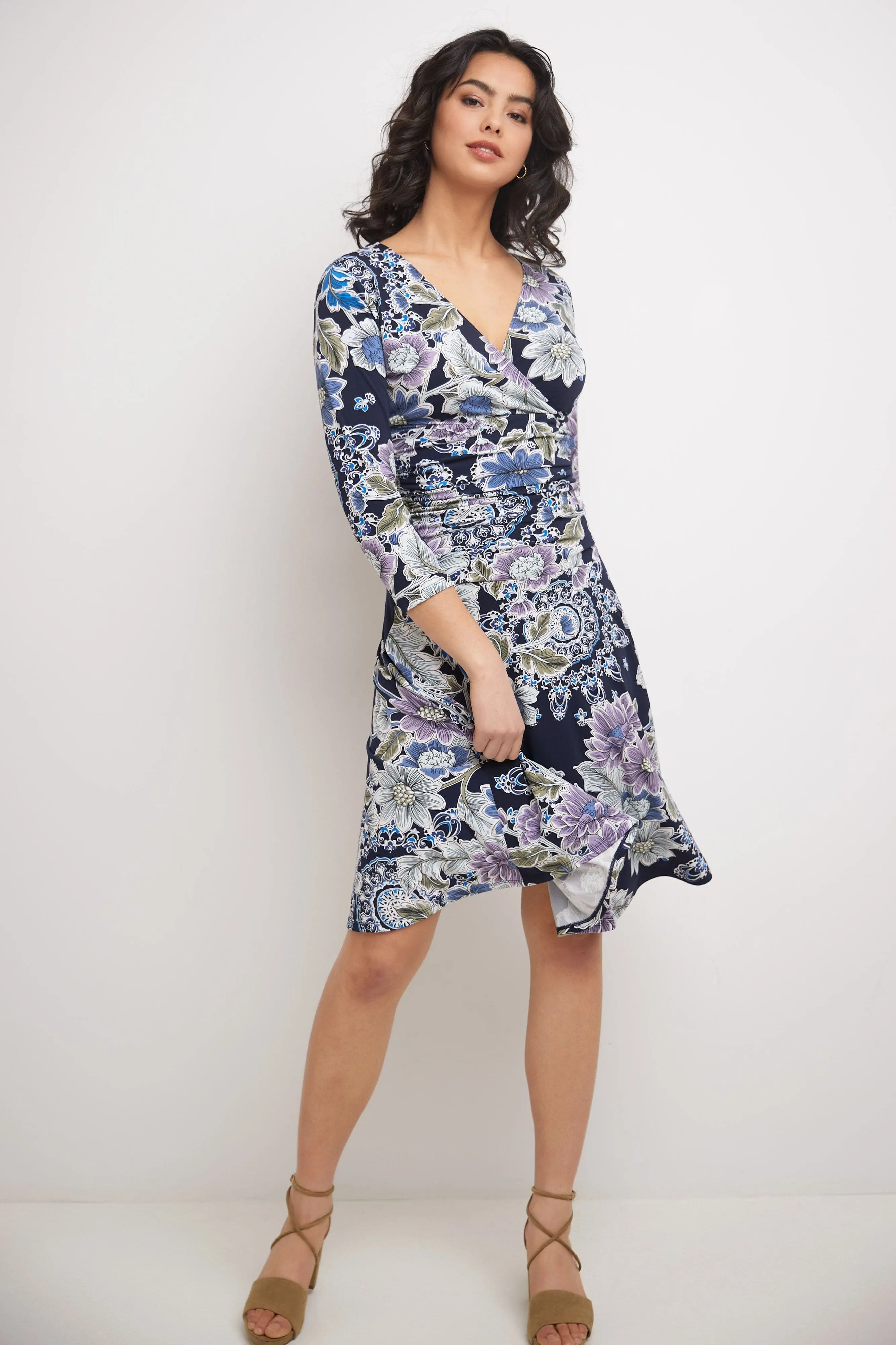 Form-fitting 3/4 Sleeve Dress with Ruching