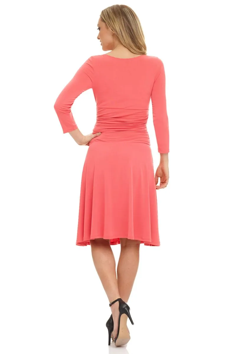 Form-fitting 3/4 Sleeve Dress with Ruching