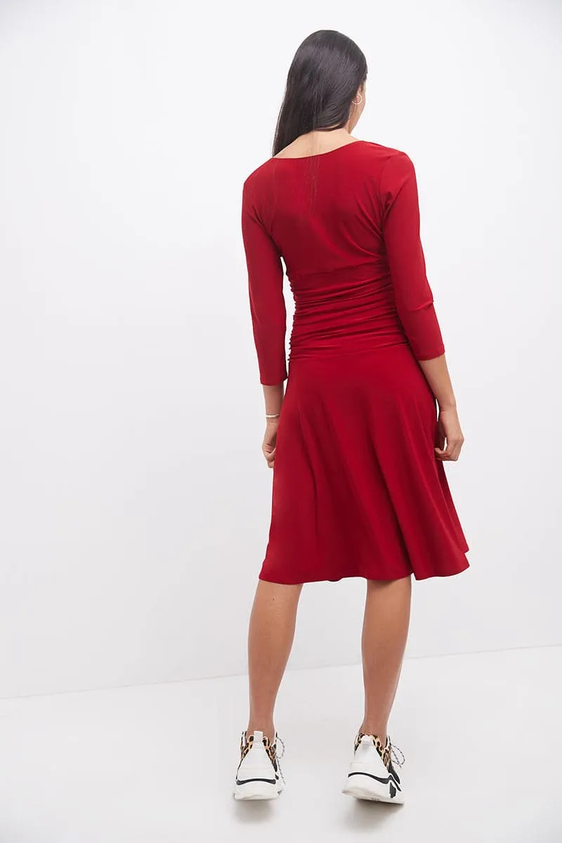 Form-fitting 3/4 Sleeve Dress with Ruching