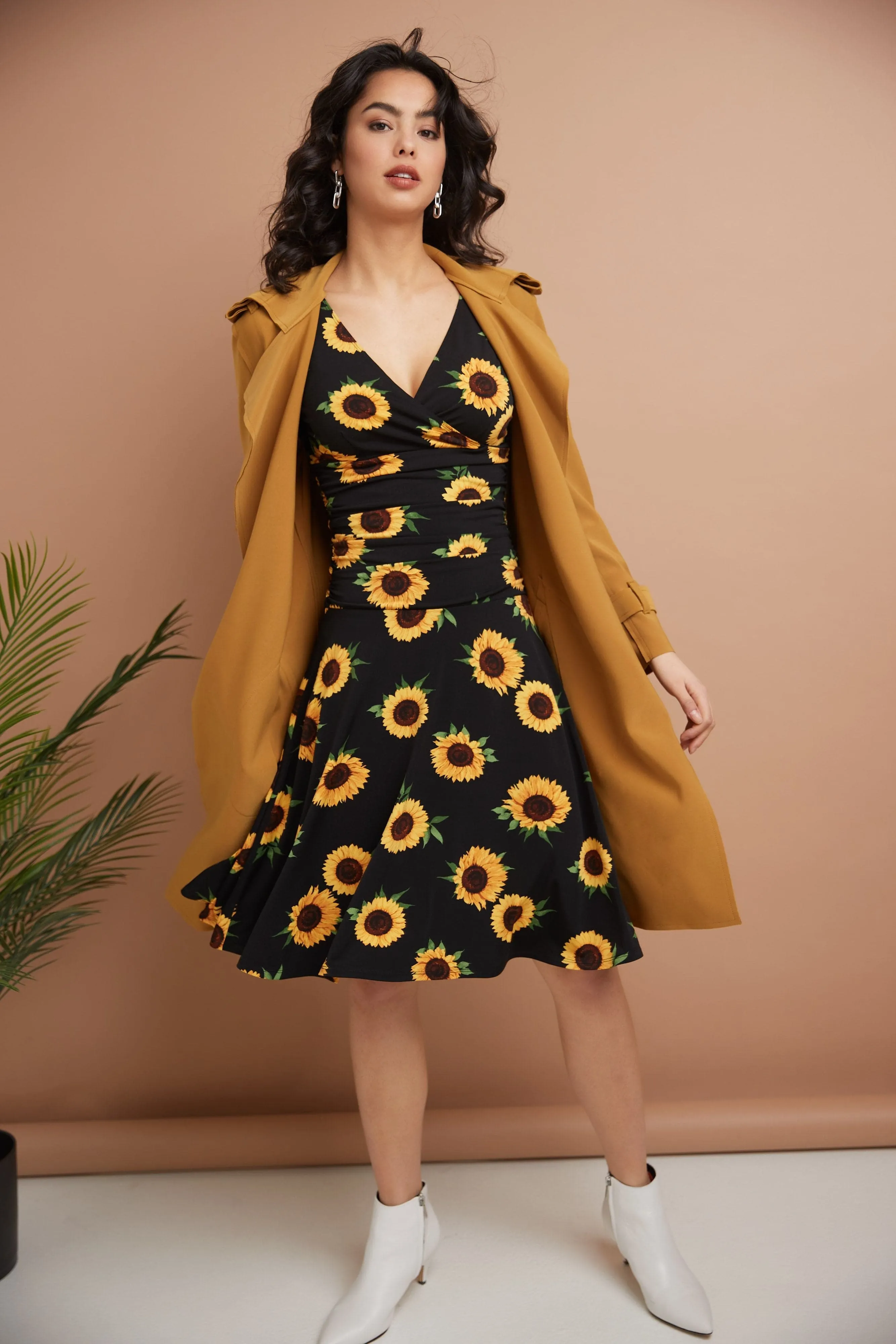 Form-fitting 3/4 Sleeve Dress with Ruching