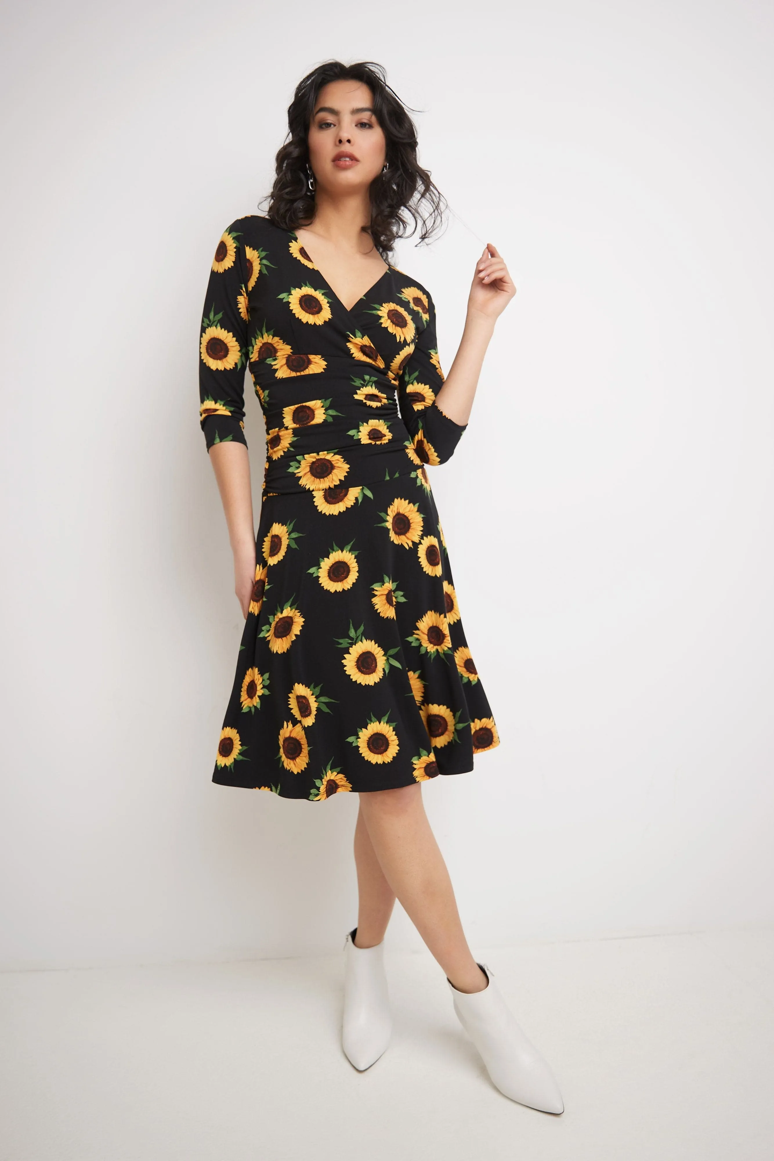 Form-fitting 3/4 Sleeve Dress with Ruching