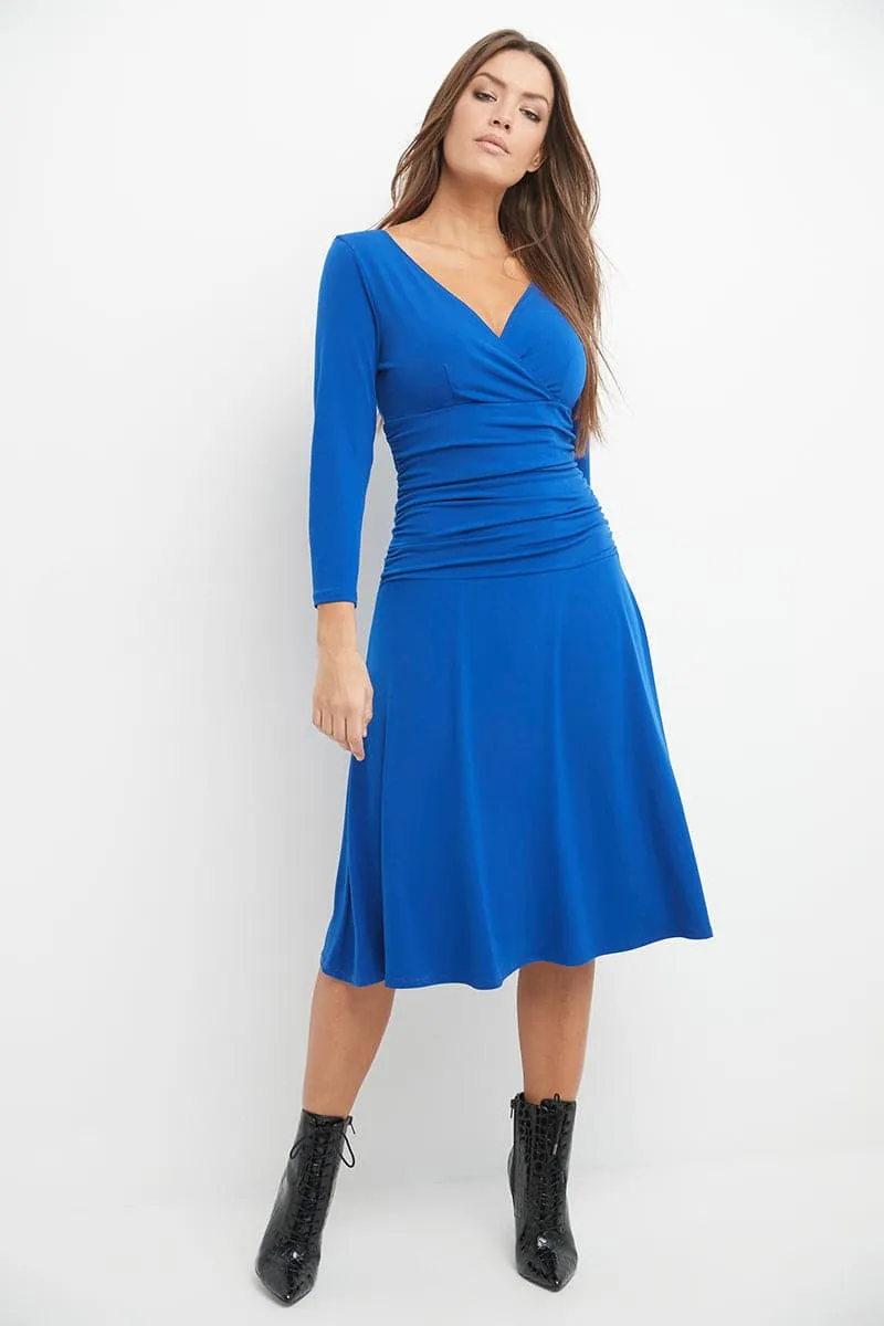 Form-fitting 3/4 Sleeve Dress with Ruching