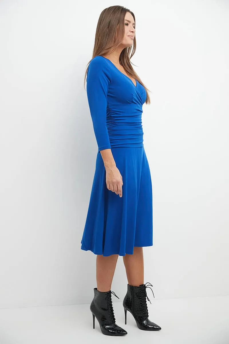 Form-fitting 3/4 Sleeve Dress with Ruching