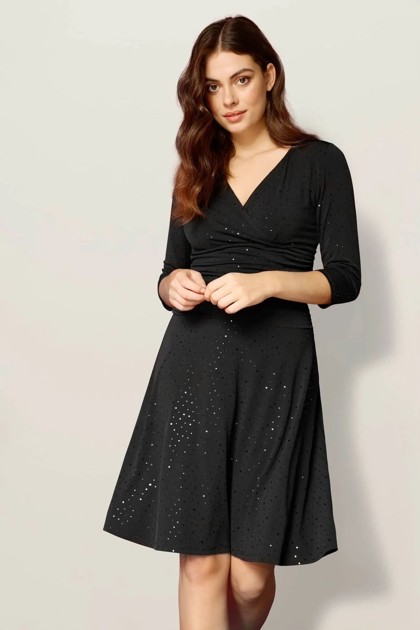 Form-fitting 3/4 Sleeve Dress with Ruching